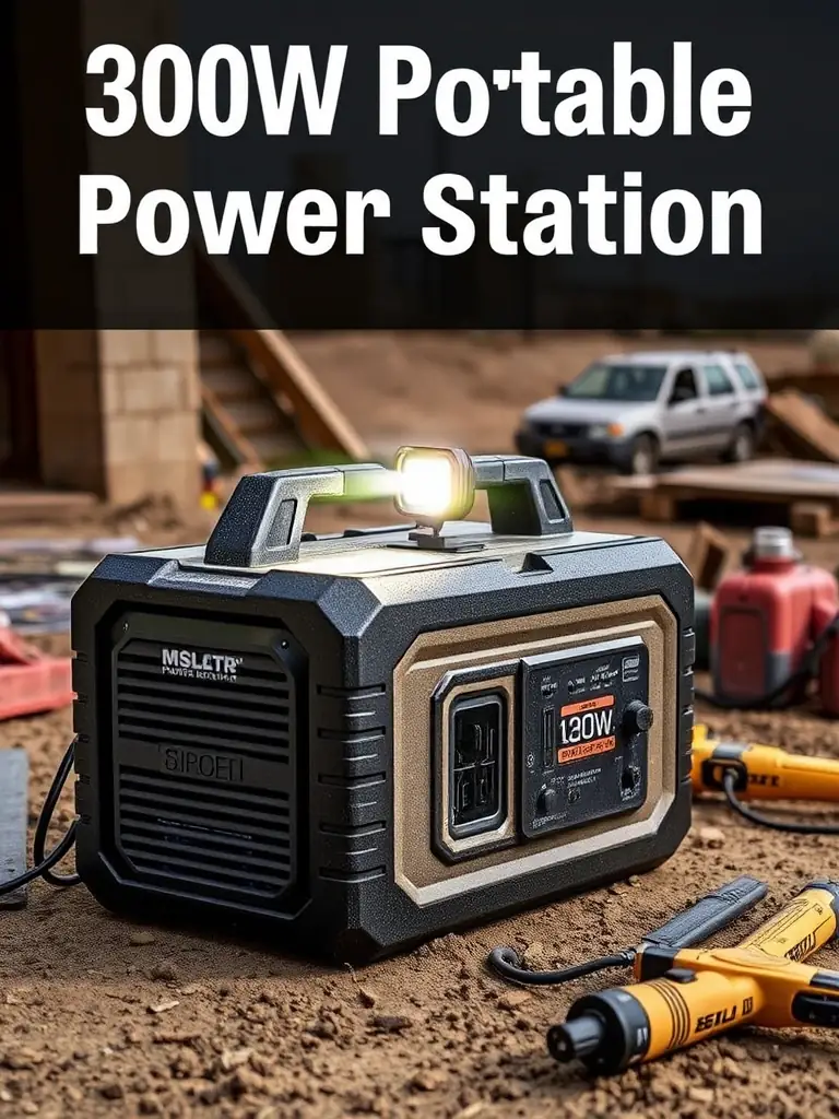 A close-up of a portable power station with multiple charging ports, highlighting its versatility for powering various devices in a van.